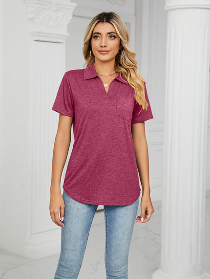 Women's T-Shirt polo elegant with pocket, solid color, short-sleeved, loose