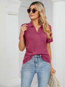 Women's T-Shirt polo elegant with pocket, solid color, short-sleeved, loose