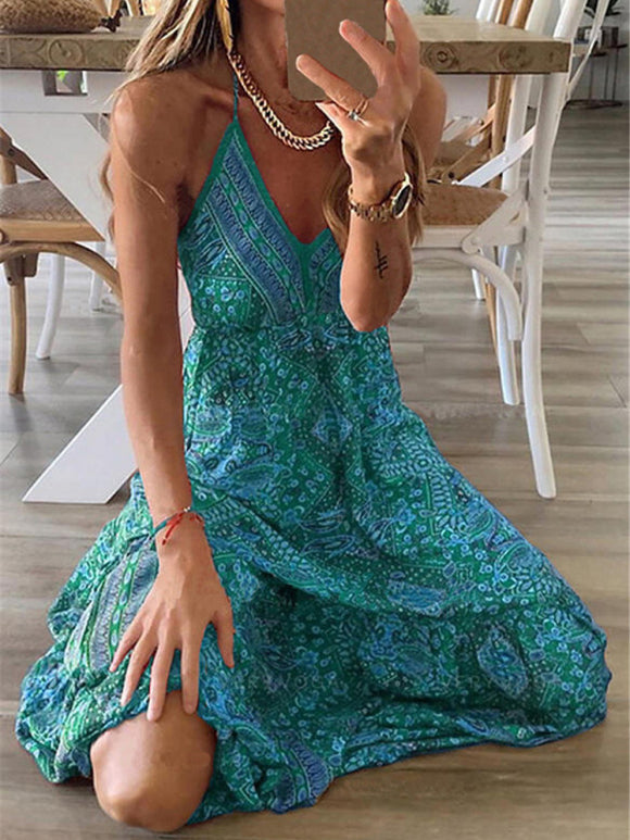 Women's dress trapeze, floral print, boho style, short sleeve, summer