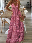 Women's dress trapeze, floral print, boho style, short sleeve, summer