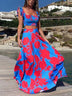Women's set two-piece elegant print sexy big swing skirt, vacation
