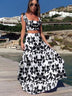 Women's set two-piece elegant print sexy big swing skirt, vacation