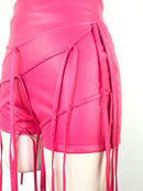 Women's Shorts PU leather sexy, braided leather rope, low waist zipper