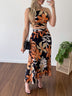 Women's set long skirt, short tank top, crossed lace-up print, summer, sexy