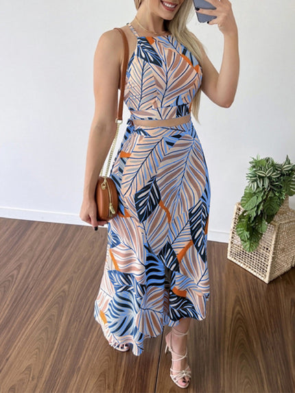 Women's set long skirt, short tank top, crossed lace-up print, summer, sexy