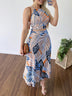 Women's set long skirt, short tank top, crossed lace-up print, summer, sexy