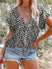 Women's shirt elegant printed flower v-neck half cardigan loose