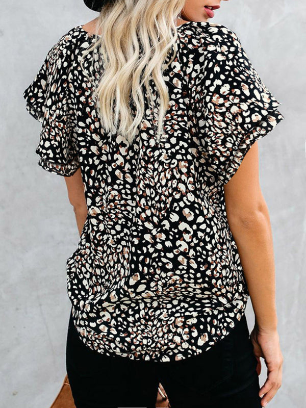 Women's shirt elegant printed flower v-neck half cardigan loose