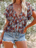 Women's shirt elegant printed flower v-neck half cardigan loose