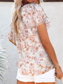 Women's shirt elegant printed flower v-neck half cardigan loose