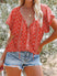 Women's shirt elegant printed flower v-neck half cardigan loose