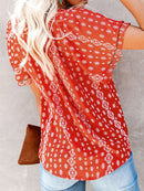 Women's shirt elegant printed flower v-neck half cardigan loose