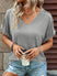 Women's T-shirt buttoned, elegant loose casual short sleeve, V-neck