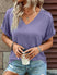 Women's T-shirt buttoned, elegant loose casual short sleeve, V-neck