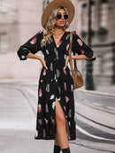 Women's Dress elegant long, printed floral, long sleeve, casual