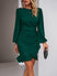 Mini dress  bodycon ruched, long Puff Sleeve, elegant Knit Ribbed