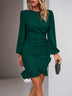Mini dress  bodycon ruched, long Puff Sleeve, elegant Knit Ribbed
