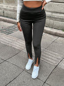 Women's leggings stretch, solid color, front ankle slits